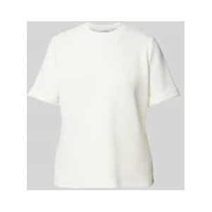 T-shirt met geribde ronde hals