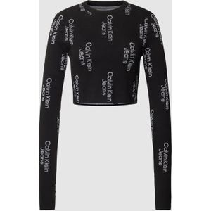 Korte gebreide pullover met all-over labelmotief