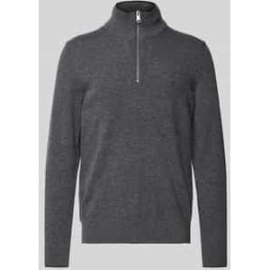 Marc O'Polo - Trui - Donkergrijs - Halve Rits - Geribbelde Kraag