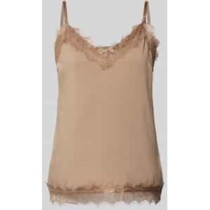 Effen Spaghetti Top - V-hals - Satijn - Mouwloos - Kant