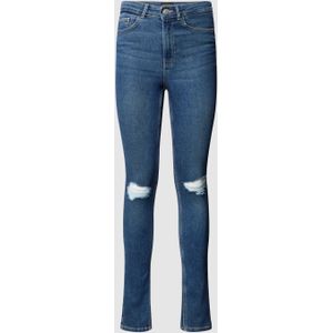 High waist skinny fit jeans met contrastnaden