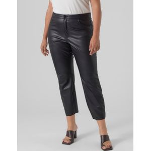 VERO MODA CURVE Imitatieleren Cropped High Waist Straight Fit Broek VMCBRENDA Zwart