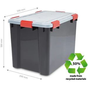 IRIS Airtight Opbergbox met 6 sluitclips - Luchtdicht - 70L - Kunststof - Transparant/Zwart