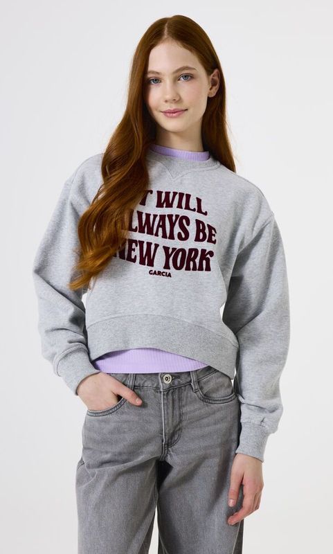 GARCIA - Tekst Print Sweater - Grijs - Lange Mouw