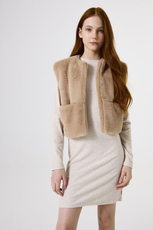 GARCIA - Gilet - Bruin - Zachte Fake Fur - Ronde Hals - Steekzakken