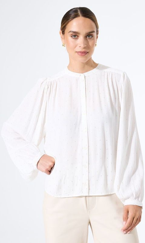 Garcia - Blouse - Wit Dessin - Dames - Lange Mouwen - Knoopsluiting