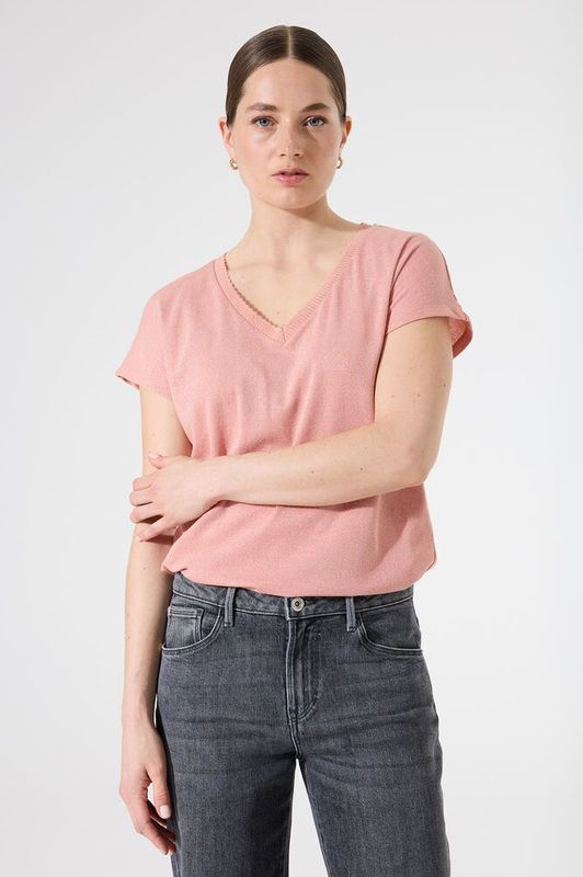 GARCIA - T-shirt - Roze - Korte Mouwen - V-hals - Regular Fit