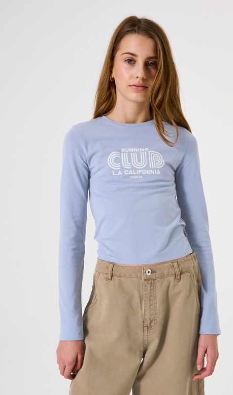 GARCIA - Longsleeve - Blauw - Tekst Print - Meisjes