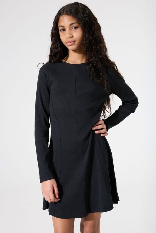 GARCIA - Jurk - Zwart - Ribstof - Lange Mouwen - Regular Fit