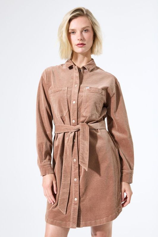 GARCIA - Jurk - Bruin - Corduroy - Lange Mouwen