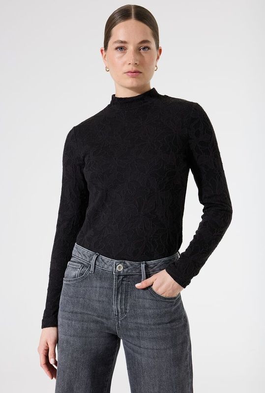 Garcia - Longsleeve - Zwart - Gebloemd - Lange Mouw