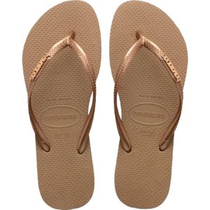 Havaianas Slim Logo Metallic Dames Teenslippers Dames - Teenslippers - Kleur Bruin - Maat 41-42