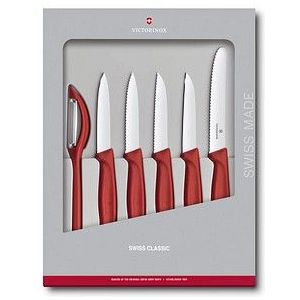 6 VICTORINOX Gemüsemesser Swiss Classic silber, rot