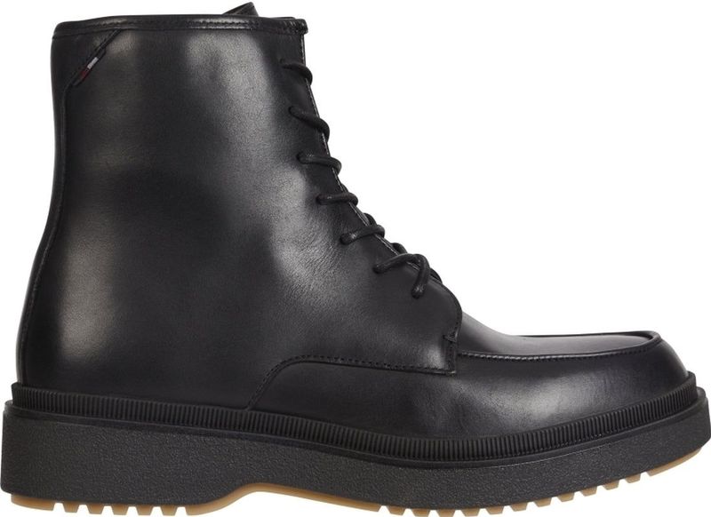 Tommy Hilfiger - Premium Gekartelde Veterlaarzen - Zwart - Leer