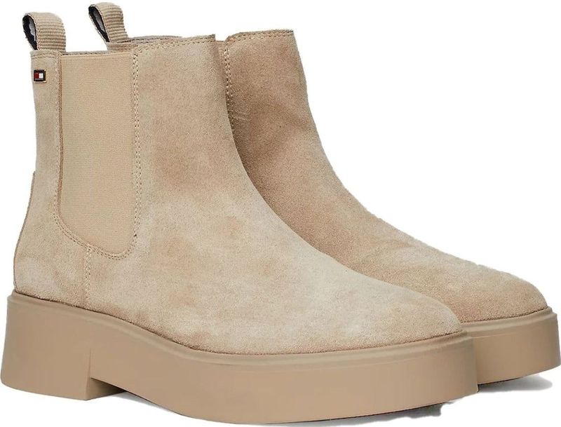 Tommy Hilfiger - Chelsea Flag Enkellaarsjes - Beige - 100% Suède