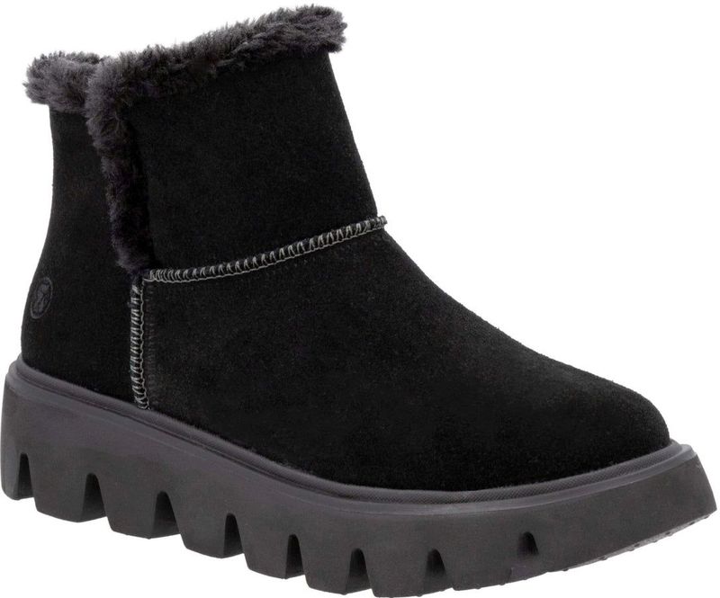 Rieker - Kassandra - Enkellaarsjes - Zwart - Suède - Imitatiebont Voering