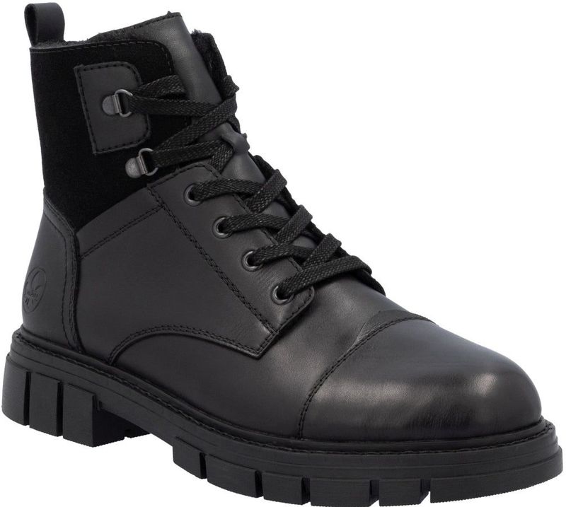Rieker - Casual Enkelboots - Zwart - Leer - Vetersluiting
