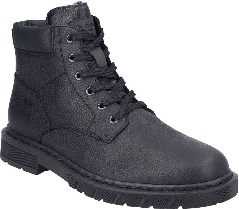 Rieker - Lace-up Enkellaarsjes - Zwart - Leer - Vetersluiting