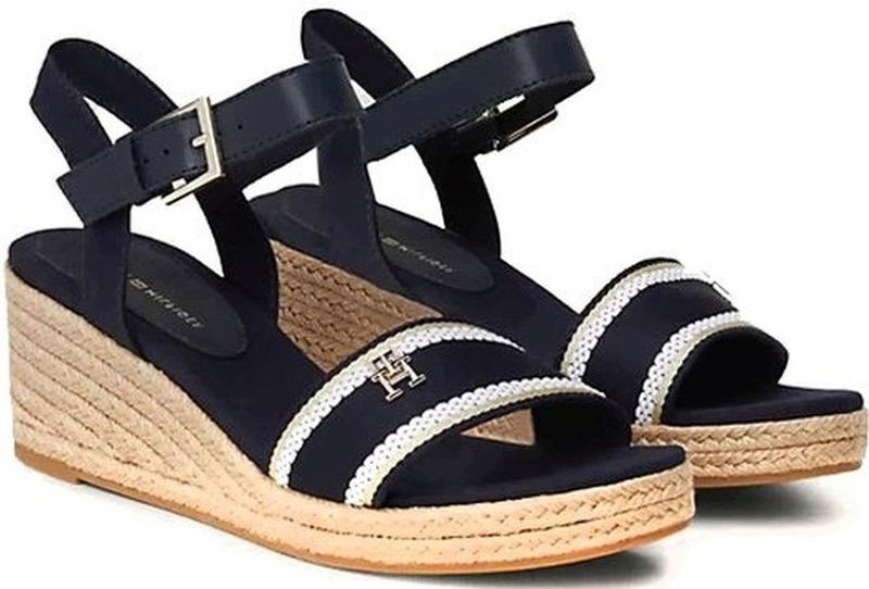 Tommy Hilfiger - Sandalen - Blauw - Katoen - Webbing Wedge Sandal
