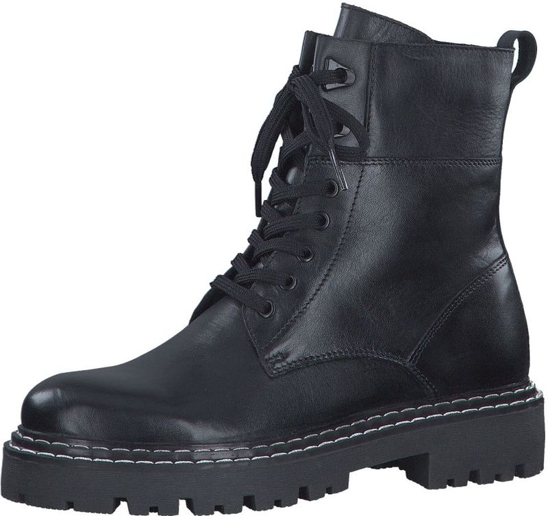 Marco Tozzi - Dames Veterschoenen - Zwart - Echt Leer