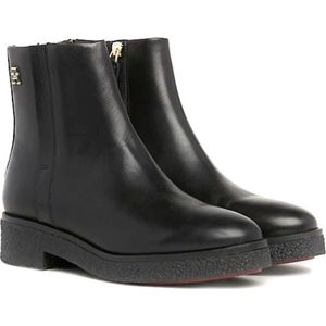 Tommy Hilfiger - Zwarte Crêpe Enkellaarsjes - Dames - Leer