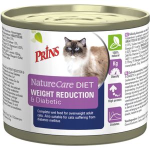 6x Prins NatureCare Diet Weight Reduction & Diabetic Kattenvoer Nat 200 gr