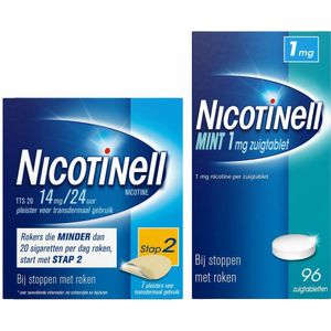 Nicotinell Combinatie therapie: Pleister 14 mg 7 st + Zuigtablet Mint 1 mg 96 st Pakket