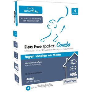 Flea Free Spot-on Combo Anti Vlooien en Teken Druppels Hond 10-20 kg 4 pipetten