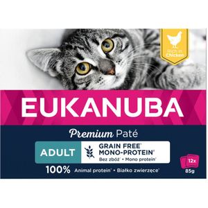 4x Eukanuba Kippen Pate Graanvrij Adult Kat Multi-Pack 12 x 85 gr