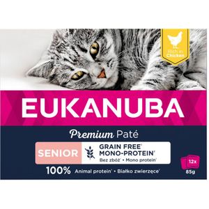 4x Eukanuba Kippen Pate Graanvrij Senior Kat Multi-Pack 12 x 85 gr