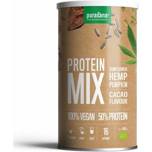 6x Purasana Vegan Protein Mix Pompoen - Zonnebloem - Hennep Cacao Bio 400 gr