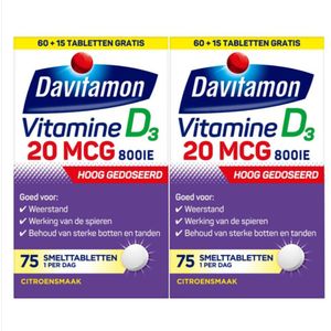 2x Davitamon Vitamine D3 20mcg Hoog Gedoseerd 75 smelttabletten