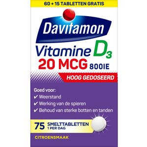 2x Davitamon Vitamine D3 20mcg Hoog Gedoseerd 75 smelttabletten