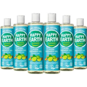 6x Happy Earth 100% Natuurlijke Douchegel Cedar Lime 300 ml