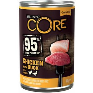 6x Wellness Core Hondenvoer Blik Kip - Eend - Wortel 400 gr