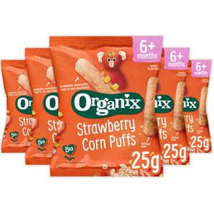 5x Organix Babysnack 6+m Strawberry Corn Puffs 25 gr