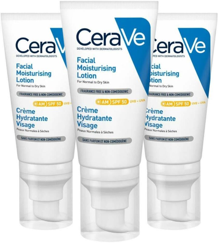 3x CeraVe Hydraterende Gezichtscrème SPF 50 52 ml