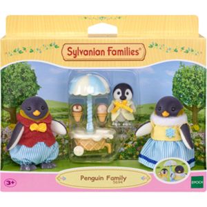 Sylvanian Families 5694 Familie Pinguïn - 3 fluweelzachte speelfiguren- ijsco wagentje