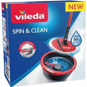 Vileda Spin & Clean Mop Complete Set Rood en Zwart