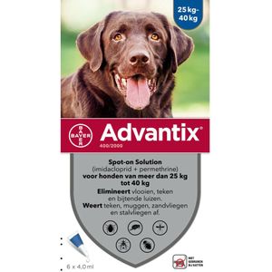 Advantix Spot On 400 Anti Vlooien en Teken Druppels Hond 25 - 40 kg 6 pipetten