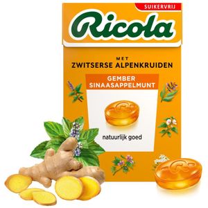 20x Ricola Gember Sinaasappelmunt Suikervrij Doosje 50 gr