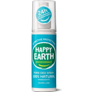 6x Happy Earth 100% Natuurlijke Deodorant Spray Cedar Lime 100 ml
