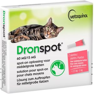 Dronspot Spot On Ontwormingsdruppels Kat 2,5 - 5 kg 2 pipetten