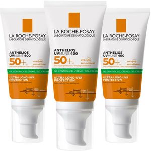 3x La Roche Posay Anthelios Dry Touch Anti-glim Zonnebrand SPF 50+ Gezicht 50 ml