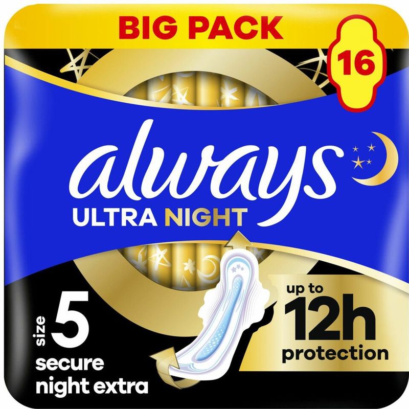 8x Always Maandverband Ultra Secure Night Extra 16 stuks