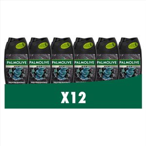 12x Palmolive Men 3-in-1 Body Face Hair Refreshing Etherische Eucalyptusolie Zeezoutextract 250 ml