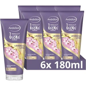 Andrélon 1 Minuut WOW Masker - Levendig Lang - verrijkt met sakura- en camellia-olie - 6 x 180 ml