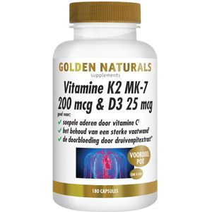 2x Golden Naturals Vitamine K2 200 mcg & D3 26mcg 180 vegacapsules