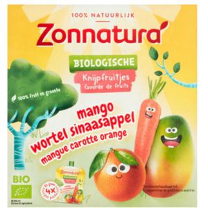 3x Zonnatura Knijpfruit Groente Mango/Wortel/Sinas Biologisch 4 x 85 gr