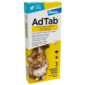 AdTab Anti Vlo en Teek Kauwtabletten Kat >2,0-8,0 kg 3 tabletten
